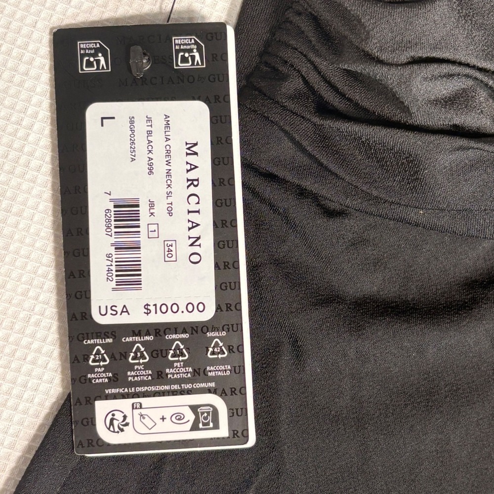 Marciano by Guess Amelia Crew Neck SL Top Jet Black Twisted Knot Ruched NWT L - Picture 5 of 7